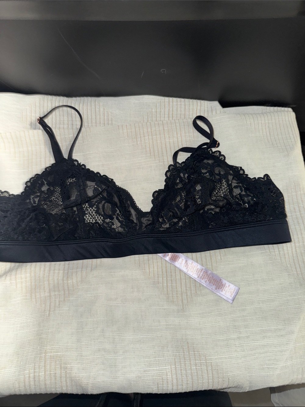 Savage X Fenty Black Lace Bralette with Sheer Floral Cups